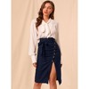Allegra K Women's Vintage Button Decor Belted Split Front Knee Length Pencil Skirt - 4 of 4