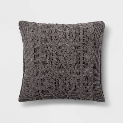 Oversized Cable Knit Chenille Square Throw Pillow Gray - Threshold™