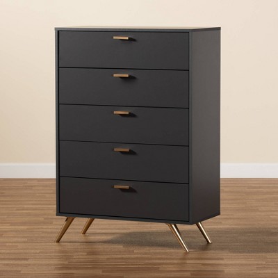 Kelson Dark Gray and Gold 5-Drawer Wood Chest