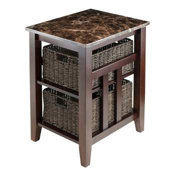 Zoey Side Table Faux Marble Top with Baskets Walnut/Chocolate - Winsome
