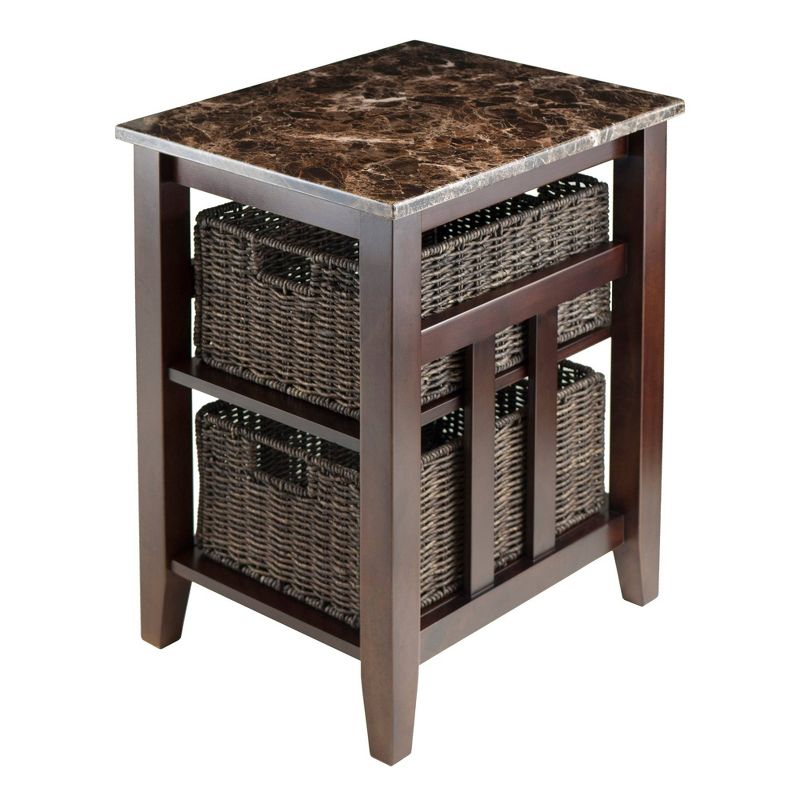 Zoey Side Table Faux Marble Top with Baskets Walnut/Chocolate - Winsome, 1 of 8
