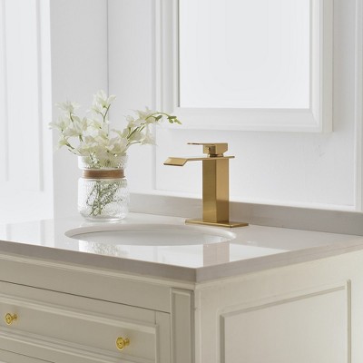 Brushed Gold Single-Handle Waterfall Bathroom Faucet with Pop-Up Drain