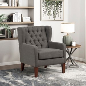 Sapphtopaz Modern Accent Chair with Button-Tufted Wingback Upholstered Club Chair with Wood Legs Classic Reading Chair for Living Room, Bedroom - 1 of 4
