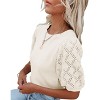 Womens Short Sleeve Lightweight Sweaters Crewneck Knit Pullover Tops with Crochet Sleeve Casual Crochet Blouse Shirt for Spring, Summer - 2 of 4