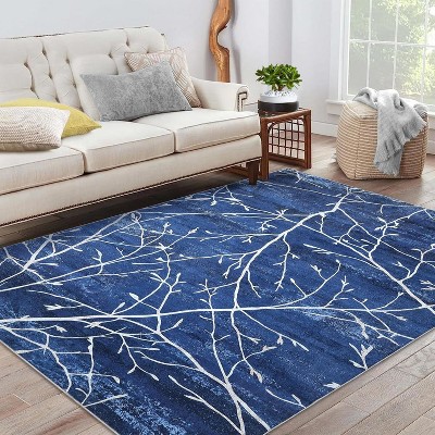 Washable Area Rug with Modern Abstract Branch Print for Bedroom, Non-Slip Backing, Soft Low-Pile Floor Carpet for Living Room, Kitchen