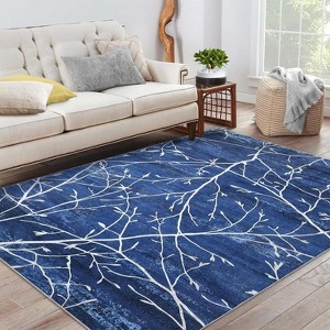 Washable Area Rug with Modern Abstract Branch Print for Bedroom, Non-Slip Backing, Soft Low-Pile Floor Carpet for Living Room, Kitchen - 1 of 4