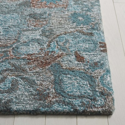 Handmade Tufted Blue and Brown Wool Area Rug, 5' x 8'