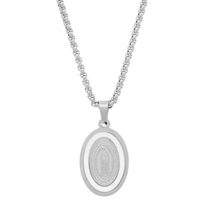 Steeltime Ladies stainless steel and mother of pearl Lady of Guadalupe pendant. Color Options: Silver, Gold - 1 of 4