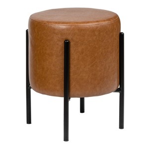 JONATHAN Y Silvia Modern Minimalist Round Backless Metal/Vegan Leather Cushioned Vanity Stool - 1 of 4