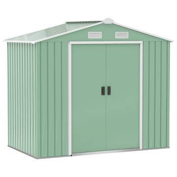Outsunny 7' x 4' Metal Storage Shed Organizer, Garden Tool House with 4 Vents and 2 Sliding Doors for Backyard, Patio, Garage, Lawn, Light Green