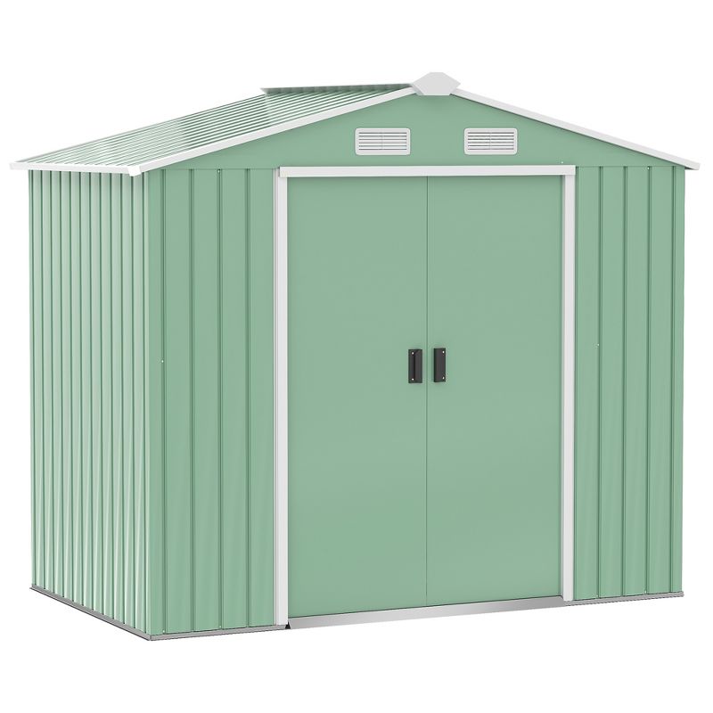 Outsunny 7' x 4' Metal Storage Shed Organizer, Garden Tool House with 4 Vents and 2 Sliding Doors for Backyard, Patio, Garage, Lawn, Light Green, 1 of 7