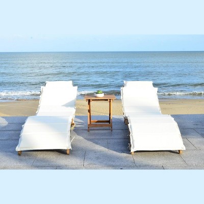 Pacifica Natural Brown Acacia Wood 3-Piece Lounge Set with Beige Cushions
