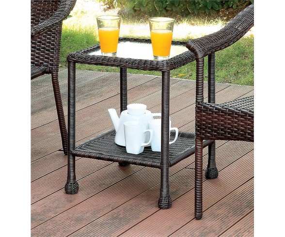 Onwing Patio Wicker End Table in Espresso - Furniture of America