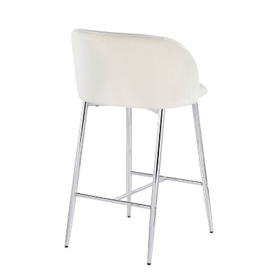 Fran Chrome and Cream Velvet Contemporary Counter Stool, Set of 2