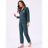 INSPIRE CHIC Women's Lounge Set Cotton Ribbed Button Up Long Sleeve Pants Pattern with Pocket Pajama Set Loungewear - 2 of 4