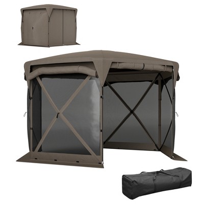 Outsunny 11 x 11ft Pop Up Gazebo Screen Tent with Removable Roof Cover, 4 Roll-up Wind Panels for Camping, Patio, Backyard, Lawn