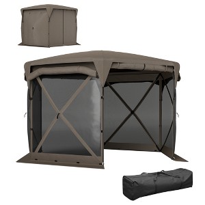Outsunny 11 x 11ft Pop Up Gazebo Screen Tent with Removable Roof Cover, 4 Roll-up Wind Panels for Camping, Patio, Backyard, Lawn - 1 of 4
