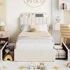 Bed Frame with Storage Headboard, Kids Bed Frame with 2 Drawers, Boucle Upholstered Platform Bed with Bookcase, No Box Spring Needed, Easy Assembly - 2 of 4