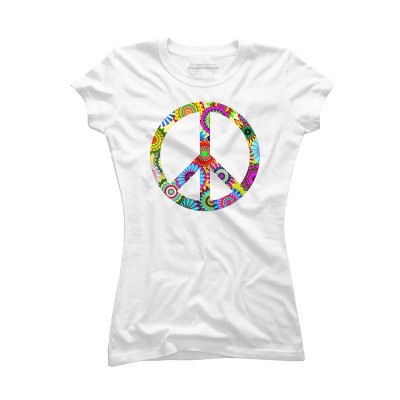 Junior's Design By Humans Cool Retro Flowers Peace Sign By ddtk T-Shirt