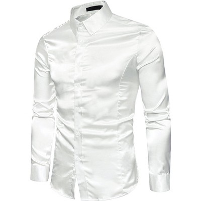 Lars Amadeus Men's Satin Point Collar Long Sleeve Button Down Slim Fit ...