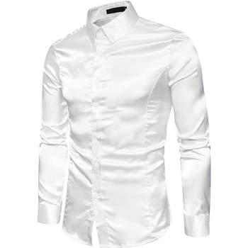 Lars Amadeus Men's Satin Point Collar Long Sleeve Button Down Slim Fit Dress Shirts