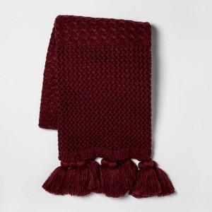 Chunky Knit with Tassels Throw Blanket Berry - Opalhouse , Pink