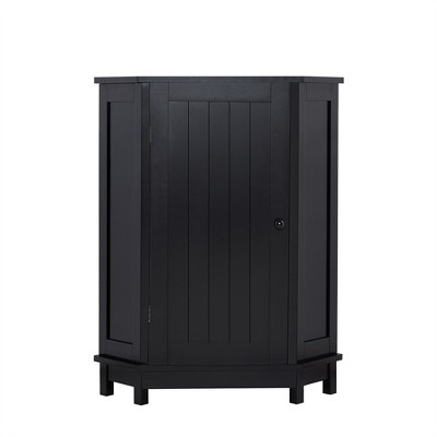 OUTSUPPLY Modern Triangle Bathroom Corner Cabinet with Adjustable Shelves, Storage Cabinet with Wooden Knobs