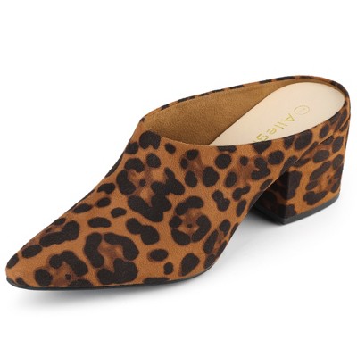 Allegra K Women's Pointed Toe Slip on Block Heel Slide Mules