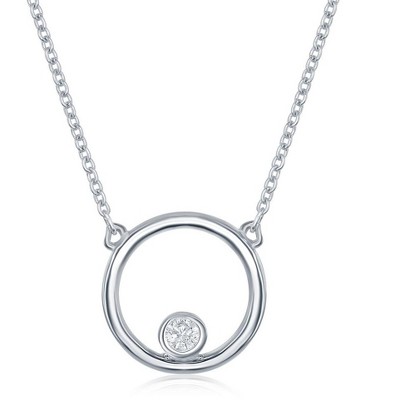 Bella Silver Sterling Silver Open Circle with Bezel-Set CZ Necklace - Silver - 16+2 Inch