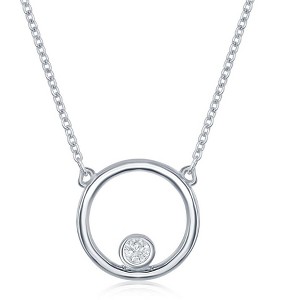 Bella Silver Sterling Silver Open Circle with Bezel-Set CZ Necklace - Silver - 16+2 Inch - 1 of 2