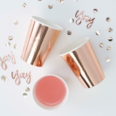 8ct "Yay" Foiled Paper Cups Rose Gold