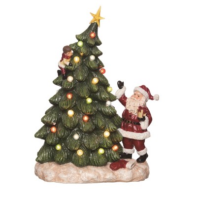 Transpac Resin 16.5 in. Multicolor Christmas Light Up Santa with Christmas Tree Decor