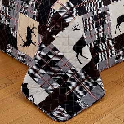 Twin Gray Microfiber Reversible Lodge Quilt Set