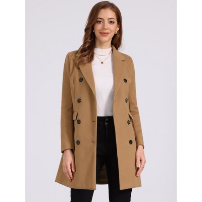 Allegra K Women's Elegant Notched Lapel Double Breasted Long Sleeve Winter Trench Coat Small Camel — фото 2