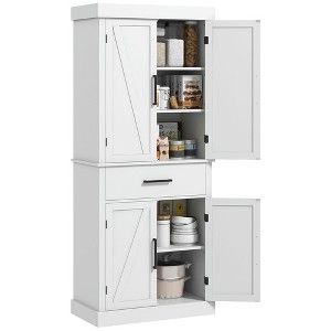Resenkos Kitchen Pantry,72" Kitchen Tall Cabinet, Freestanding Pantry Storage with Barn Doors & 5-Tier Shelves for Home, Dining Room, White - 1 of 4