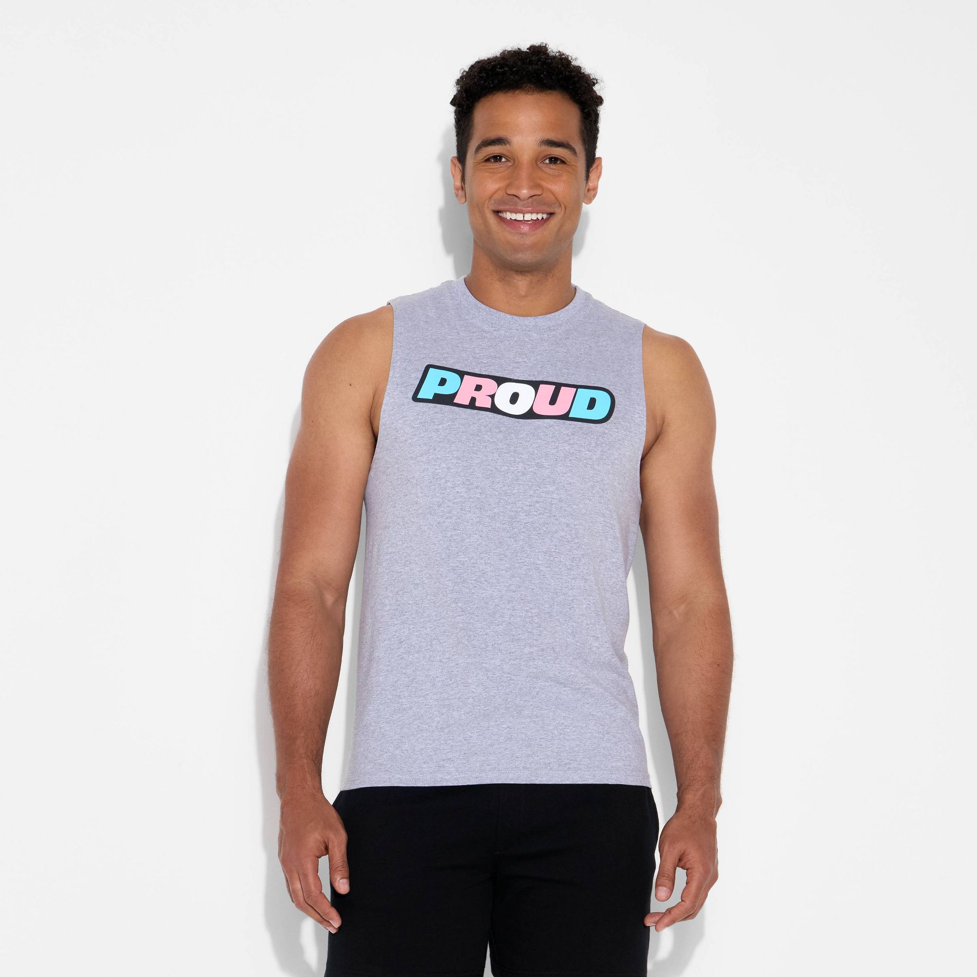 Pride Adult PHLUID Project Proud Muscle Tank Top - Light Gray M