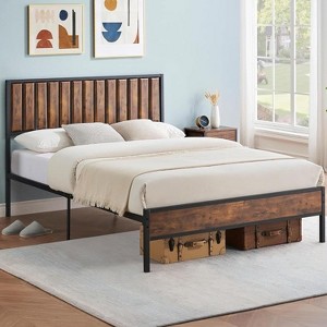Bed Frame with Wood Headboard,Metal Platform Bed Frame with Heavy Duty Steel Slats, No Box Spring Needed - 1 of 4