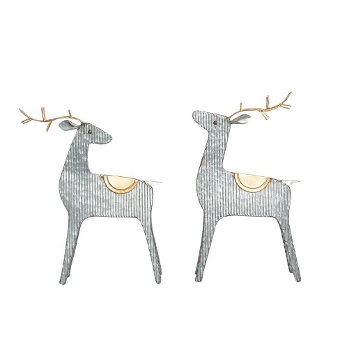 Transpac Metal Corrugated Reindeer Decor Set of 2 Christmas Home Decorations - image 1 of 1