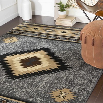 Black and Beige Southwestern Diamond Pattern Area Rug