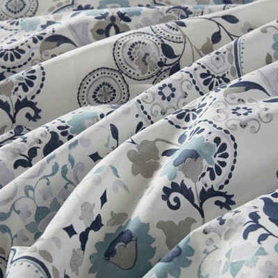 Blue Floral Cotton Down Alternative Comforter Set, Full