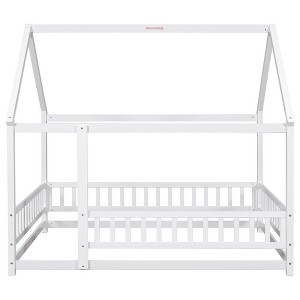 YOOCOZZ Full Size House Floor Bed with Roof and Safety Guardrails - 1 of 4