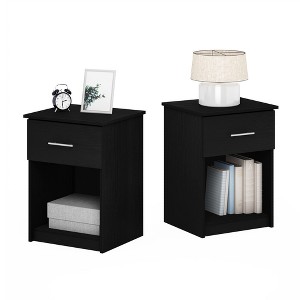 Furinno 2PCS Mid-Century Nightstand Multipurpose End Table Accent Side Table W/Drawer & Open Storage Cube for Bedroom,Living Room,Americano - 1 of 4