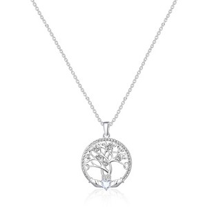 Molenia Tree of Life Necklace, 925 Sterling Silver Tree of Life Birthstone Pendant, Jewelry Gemstone Anniversary Birthday Gifts for Her Women Mom - 1 of 4
