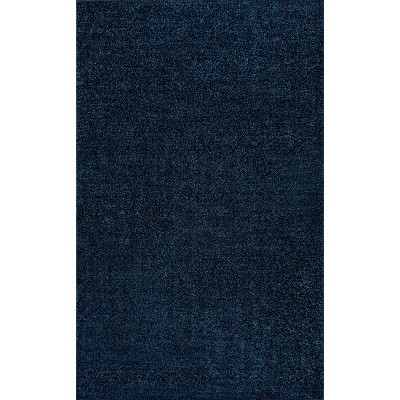 Navy Reversible Solid Synthetic Low-Pile Area Rug