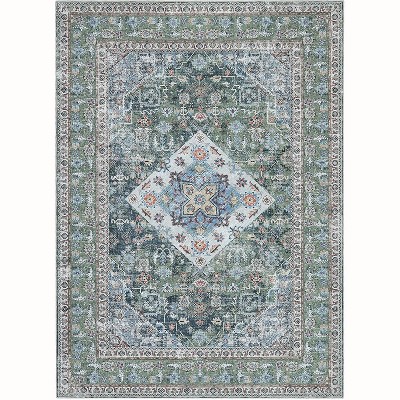 Washable Area Rugs for Living Room Bedroom Dining Room, Stain Resistant Non Slip Backing Carpet, Ultra-Thin Vintage Large Area Rug