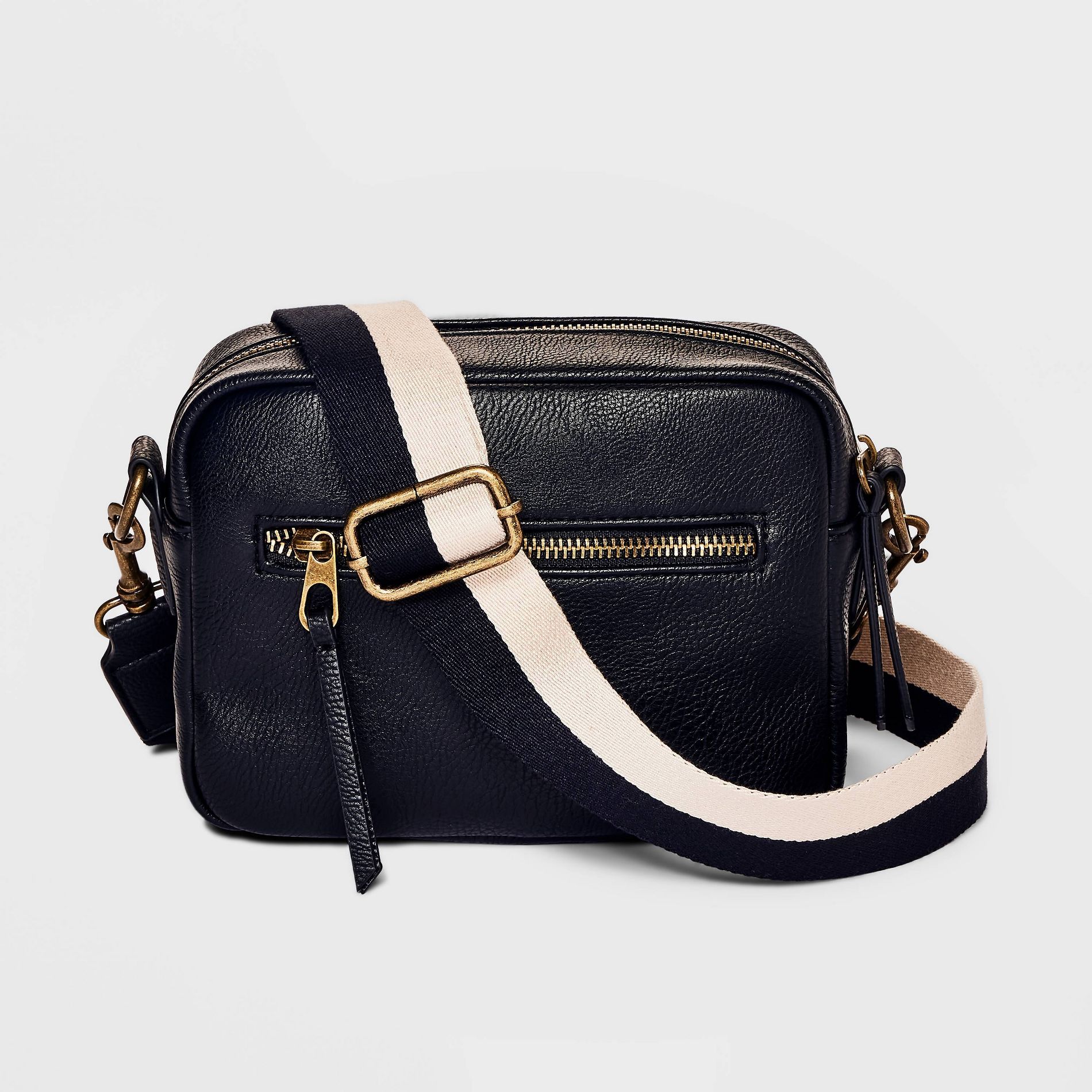Camera Crossbody Bag with Strap - Universal Thread™ Black: Faux Leather, Adjustable Strap