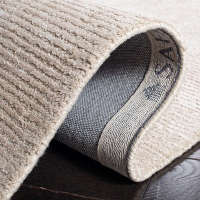 Hand-Loomed Beige Wool & Viscose 4' Square Accent Rug