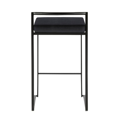 Set of 2 Black Metal and Velvet Contemporary Counter Stools