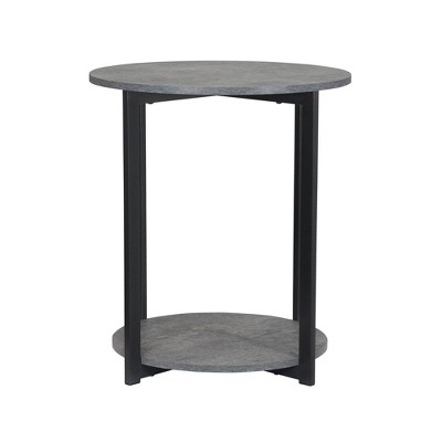 Greystone Faux Concrete & Black Metal Round 2-Tier End Table