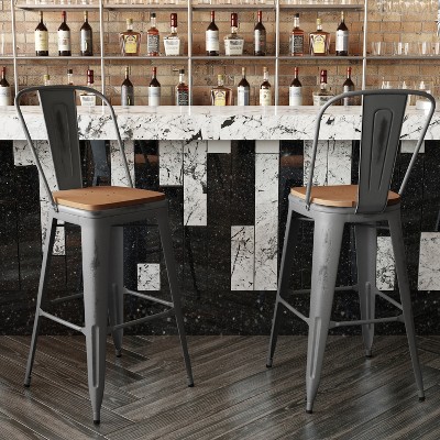 Vintage Teak & Metal 47" High Indoor Bar Stool
